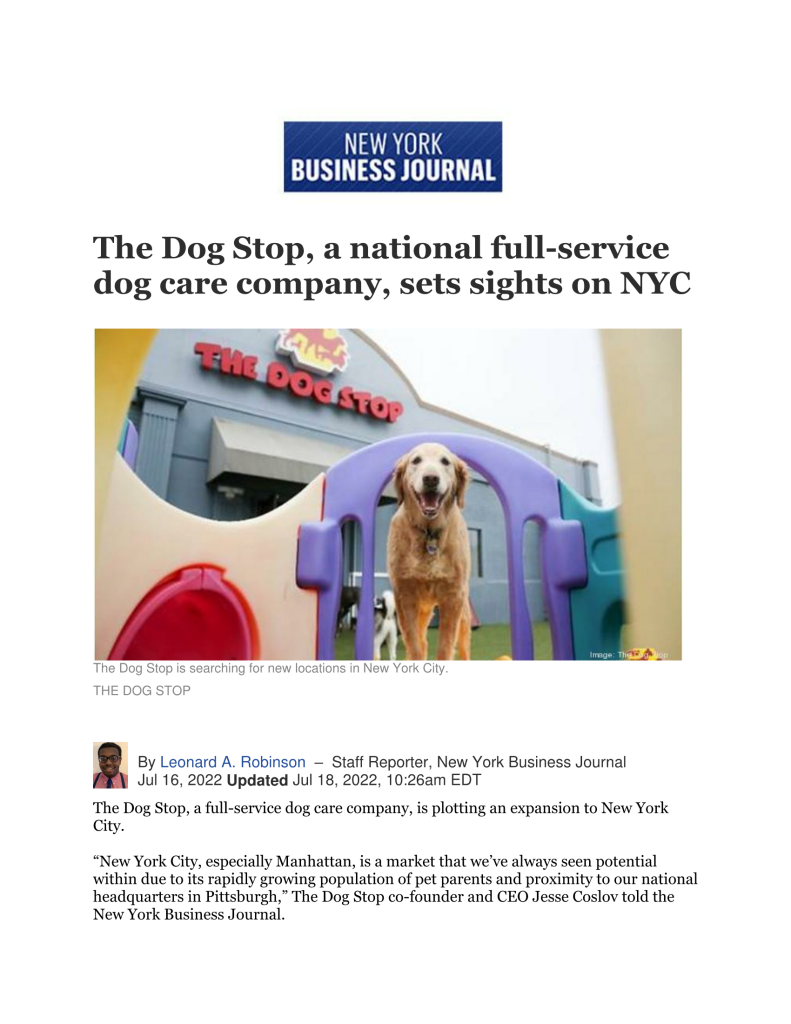 The Dog Stop New York Business Times article